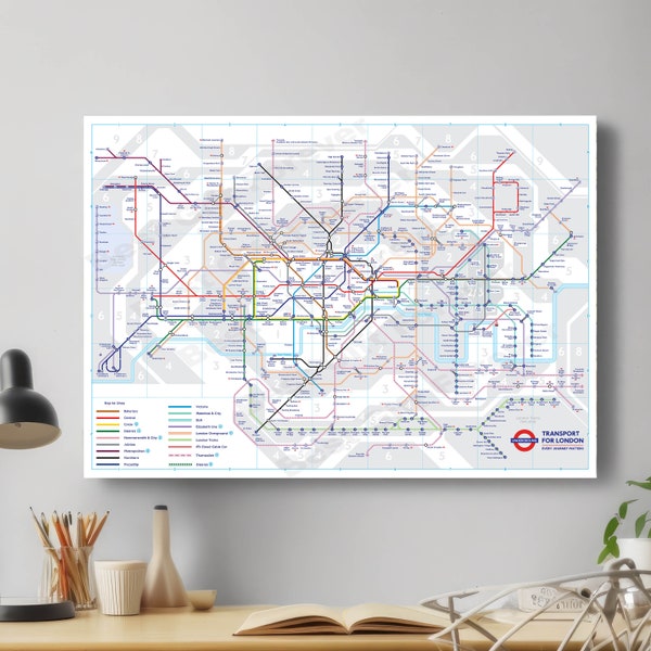 Latest Map of London Tube 2023 With New Elizabeth Line Underground Science Art Poster Print Canvas Best Gift for Home Office Room Decoration