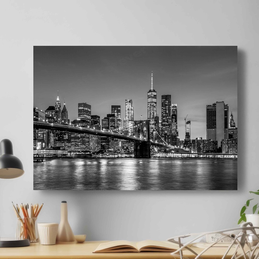 Brooklyn Bridge Black and White Print: NYC Skyline Wall Art - Etsy UK