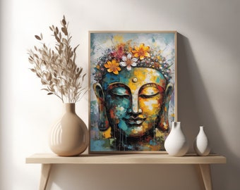 Colorful Buddha Art Print Poster: Peaceful Modern Wall Decor Canvas