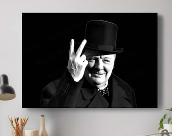 Winston Churchill 'V for Victory' WWII Poster Print
