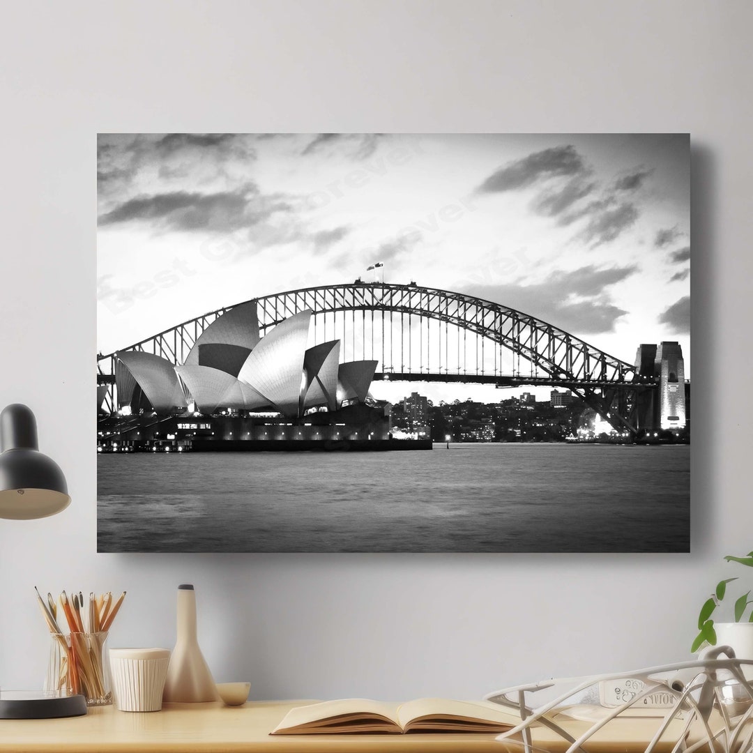 Sydney Opera House & Harbour Bridge Black and White Art Print Poster or ...