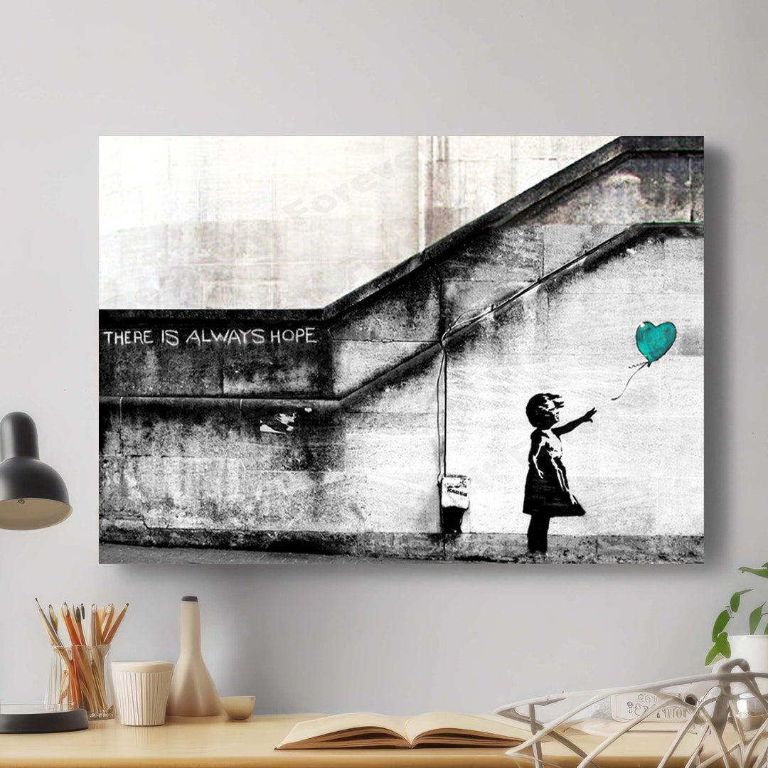 Tableau Toile Banksy Balloon Girl Hope - Art Graffiti Moderne Encadré - 1 Pièce Neuf