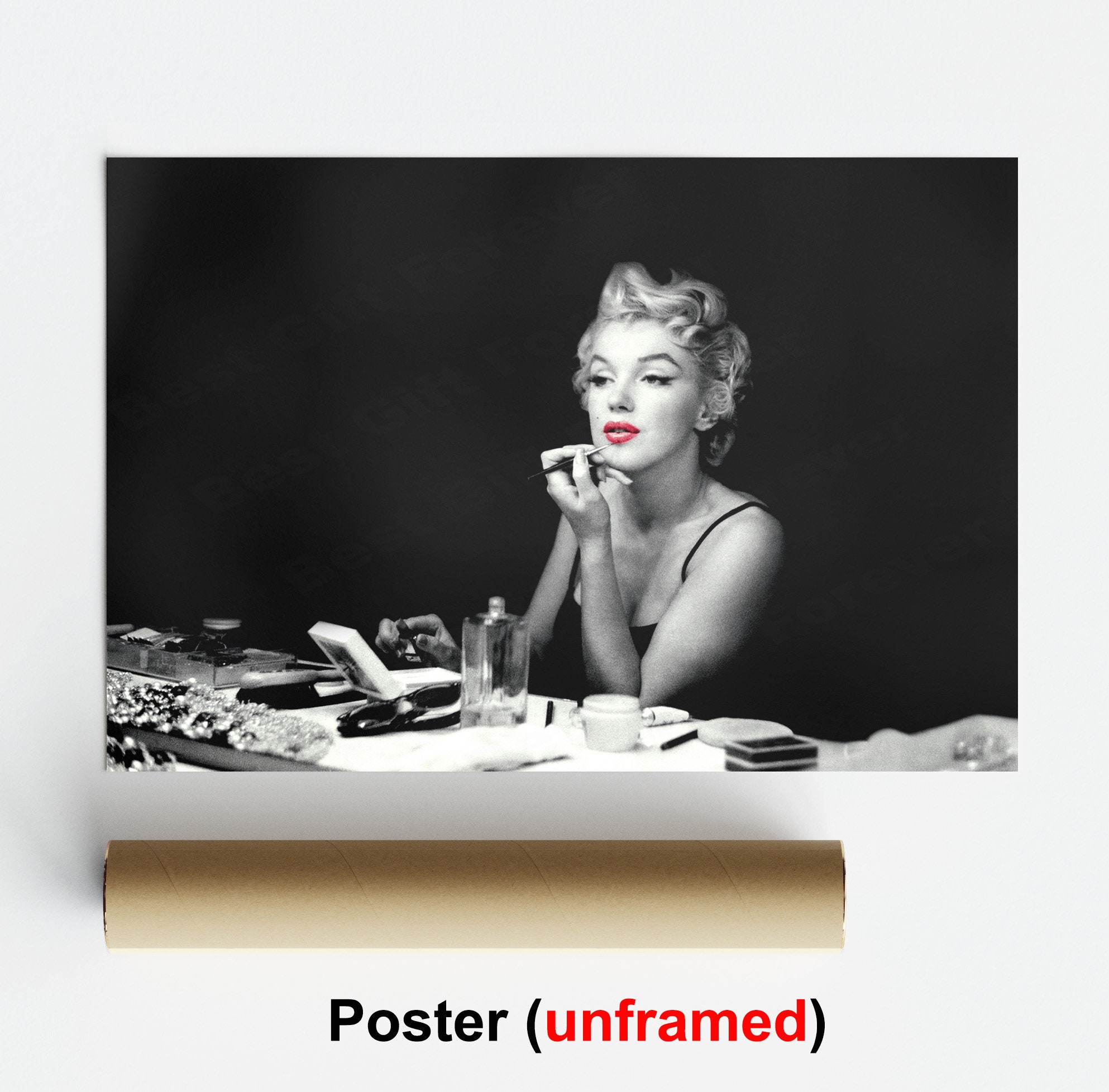 Marilyn Monroe Black and White Art Print Poster: Iconic Red Lips Canvas ...