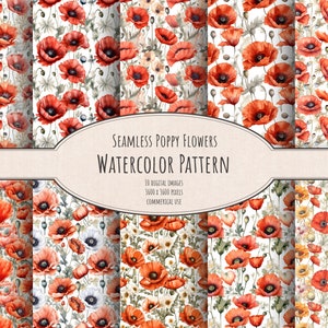 Papier numérique à motif aquarelle de coquelicots - haute résolution, téléchargement instantané pour usage commercial