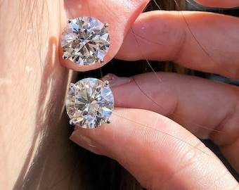 5ct Each Round Cut Lab Grown Diamond Earrings | 10ctw Solitaire Studs | IGI Certified | Custom Gold or Platinum