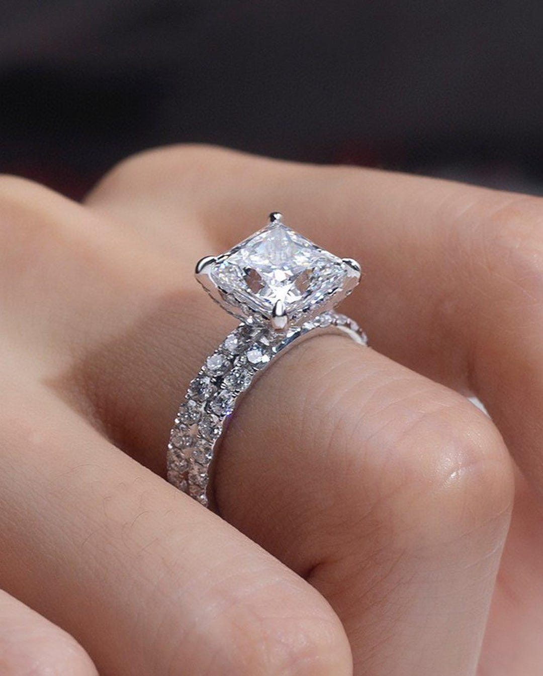 Princess Cut 3 Carat Lab Grown Diamond Hidden Halo Engagement Ring - Etsy