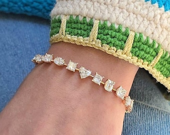 Pulsera de tenis con corte elegante y múltiples formas de diamantes cultivados en laboratorio