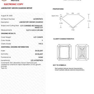 criss cut diamond, step cut lab diamond, 6.5 carat lab diamond, F color diamond, VVS2 clarity lab grown, IGI certified diamond, elongated diamond shape, unique fancy cut diamond, luxury engagement diamond, custom ring center stone, ethical lab grown diamond, modern step cut diamond, high end jewelry stone
