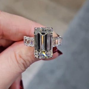 Emerald Cut Lab Grown Diamond 10ct Engagement Ring | Custom 10 Carat Diamond Ring | IGI Certified | Ethical Luxury Bridal Jewelry