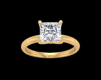 Princess Cut Lab Grown Diamond Engagement Ring – 1 to 5 Carat IGI Certified – 10k, 14k, 18k Gold or Platinum