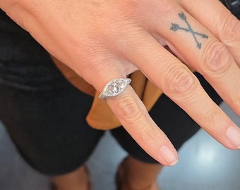 3 karaat marquise geslepen in het lab gekweekte diamanten ring set halo verlovingsring