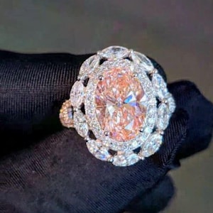 3 Carat Oval Cut Lab Grown Pink Diamond Ring | Marquise Halo | Lab Diamond Engagement Ring in Gold | IGI Certified | Customizable