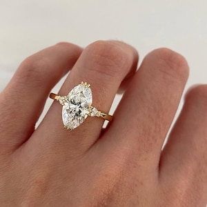 3ct Marquise Lab Grown Diamond Antique Style Three Stone Engagement Ring