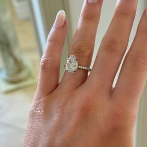 Pear Cut 3 Carat Lab Grown Diamond Hidden Halo Engagement Ring | Ethical Sustainable Bridal Ring | Custom Lab Diamond Jewelry
