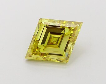 Lozenge Cut 2ct Fancy Intense Yellow Lab Diamond | VS1 IGI Certified | Unique Step Cut Gemstone