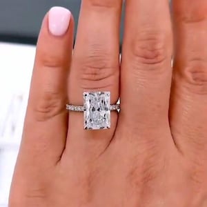 Radiant Cut 5 Carat Lab Grown Diamond Ring with Hidden Halo - IGI Certified