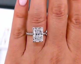 Radiant Cut 5 Carat Lab Grown Diamond Ring with Hidden Halo - IGI Certified