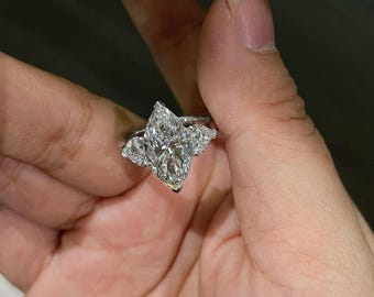 Marquise Cut 3 Carat Lab Grown Diamond Three Stone Engagement Ring