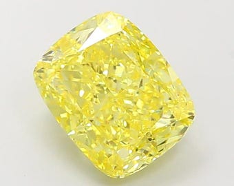4.61ct Cushion Cut Lab Grown Diamond | Fancy Vivid Yellow VS2, IGI Certified
