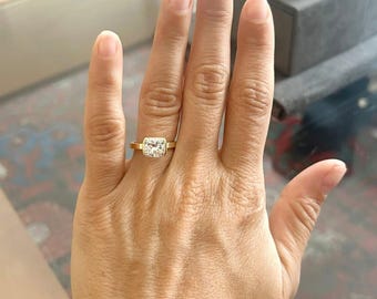 3 Carat Square Cushion Cut Lab Grown Diamond Half Bezel Engagement Ring