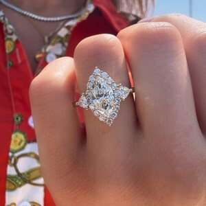 3 Carat Marquise Lab Grown Diamond Engagement Ring: Three Stone Halo