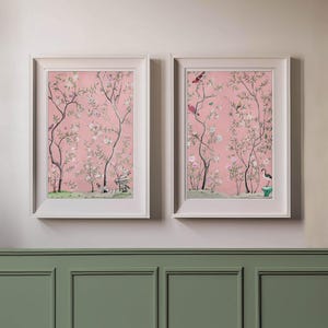 Chinoiserie Wall Art Diptych, Chinoiserie Print, Bird Printable Wall Art, Grandmillenial Art, Grandmillenial Decor, Instant Digital Download