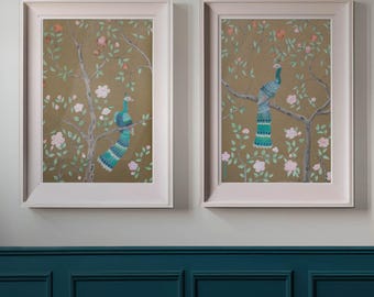 Chinoiserie Peacock Art Print, Grandmillennial Decor (Digital Download)