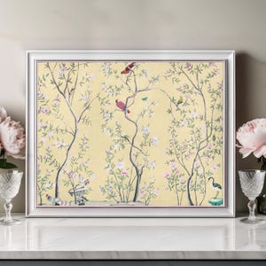 Chinoiserie Wall Art, Chinoiserie Print, Bird Printable Wall Art, Grandmillenial Art, Cottagecore Decor, Nursery Instant Digital Download