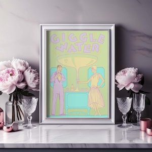 Giggle Water Print, Vintage Wandkunst, Retro Bar Warenkorb Dekor, Martini Wandkunst, trendiges Alkohol Poster, digitaler DOWNLOAD, druckbare Wandkunst