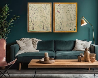 Chinoiserie Bird Diptych, Grandmillennial Decor Print (Digital Download)