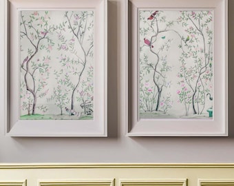 Díptico de arte mural con pájaros chinos, Grandmillenial Decor (Descarga digital)