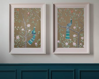 Lámina artística de pavo real chinoiserie, Grandmillennial Decor (descarga digital)