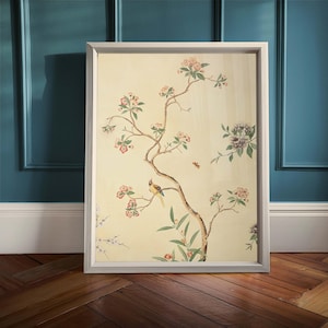Chinoiserie Wall Art, Yellow Chinoiserie Print, Bird Printable Wall Art, Grandmillenial Art, Grandmillenial Decor, Instant Digital Download