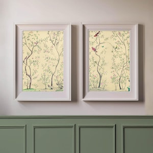 Chinoiserie Wall Art Diptych, Chinoiserie Print, Bird Printable Wall Art, Grandmillenial Art, Grandmillenial Decor, Instant Digital Download