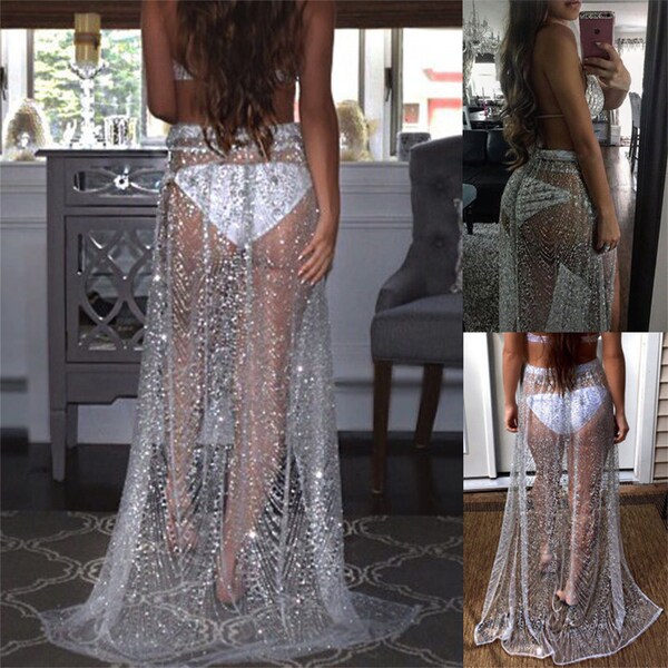 High Waist Sparkle Sequin Maxi Skirt
