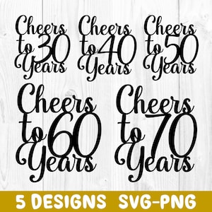 Pacote Svg de aniversário, Svg de aniversário, Felicidades para 30 40 50 60 70 anos Svg, Topper de bolo Svg, Feliz aniversário Svg, Festa de aniversário Svg, Svg, Png