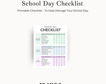 School Day Checklist | School Schedule | Instant Download Printable Checklist  Sheet