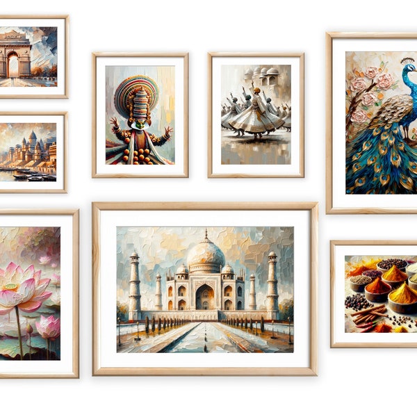 India Gallery Wall Art Set Of 8 | India Paintings | India  print | Oil paintings of India attractions | Travel Poster India