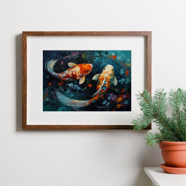 Koi Fish painting | Oil Painting Of Koi Fishes Palette Knife Painting | PRINTABLE ART | Koi Fish Wall Art | Abstract Painting |Fish Painting