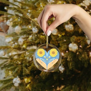 Ukrainian Sunflower Embrace Glass Ornament - A Tender Gesture of Love and Optimism, Ukraine shop