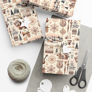 Ukrainian Heritage Gift Wrap Papers with familiar cultural objects. Neutral colors