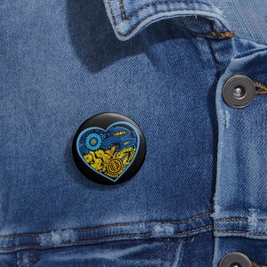 Ukrainian Floral Heart Pin Button | Blue and Yellow | Support Ukraine