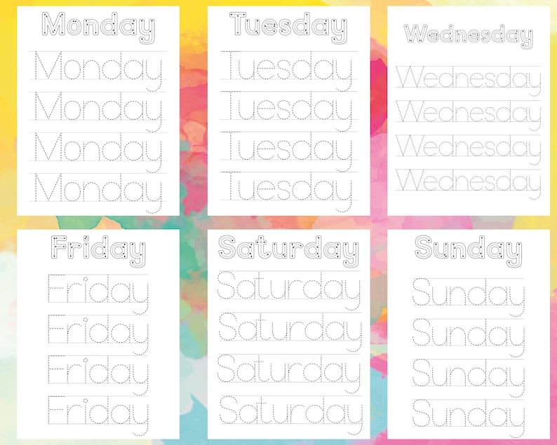 Days of the Week Printable Tracing Worksheetshandwriting - Etsy