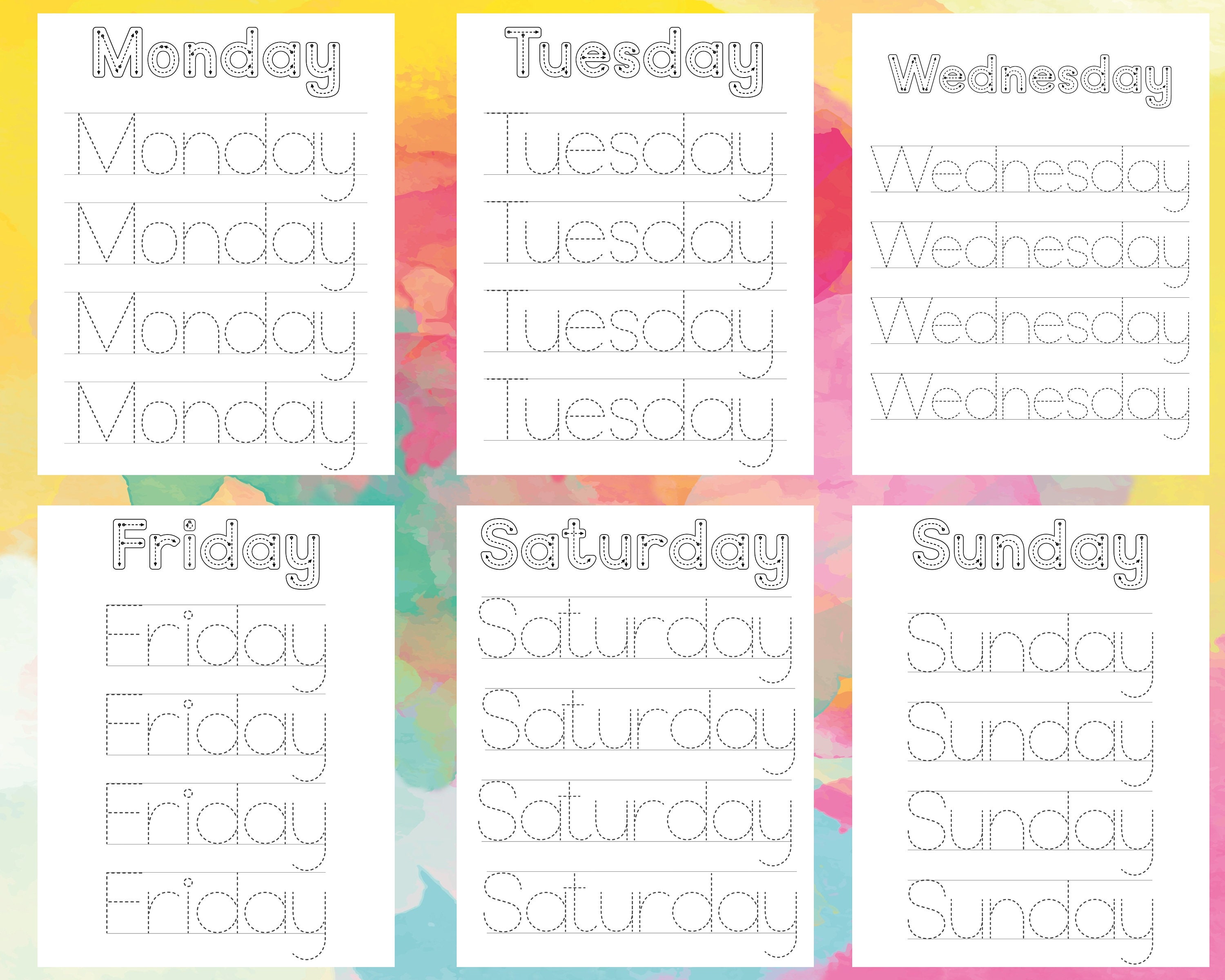 Days of the Week Printable Tracing Worksheetshandwriting - Etsy