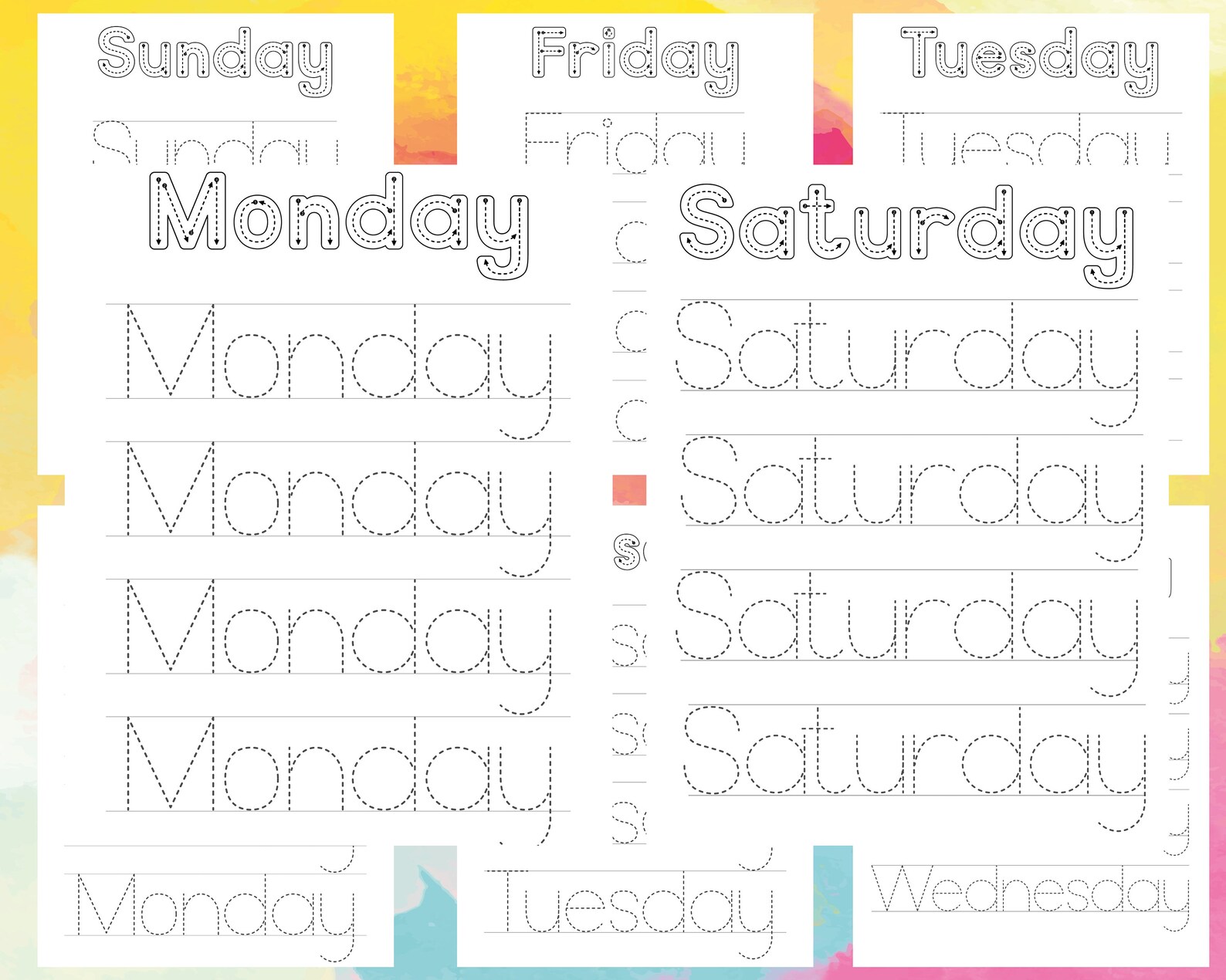 Days of the Week Printable Tracing Worksheetshandwriting - Etsy