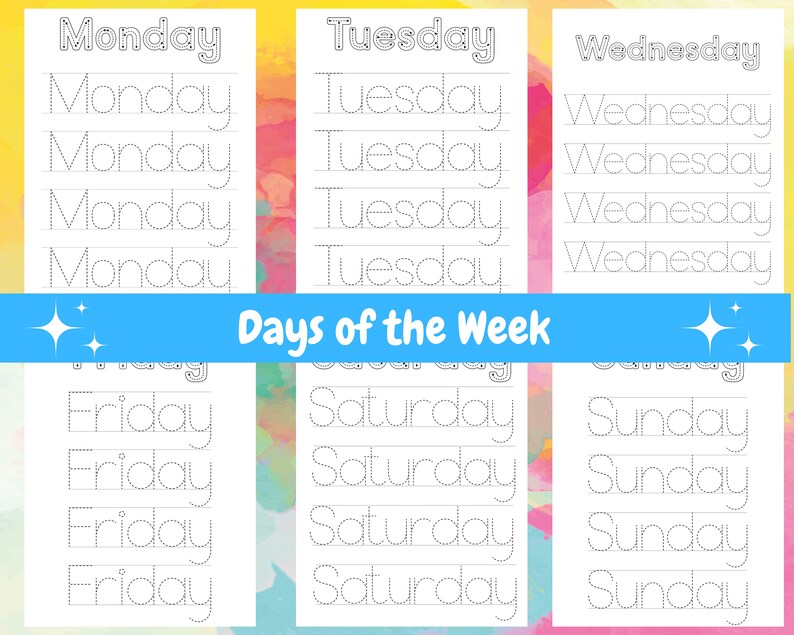 Days of the Week Printable Tracing Worksheetshandwriting - Etsy