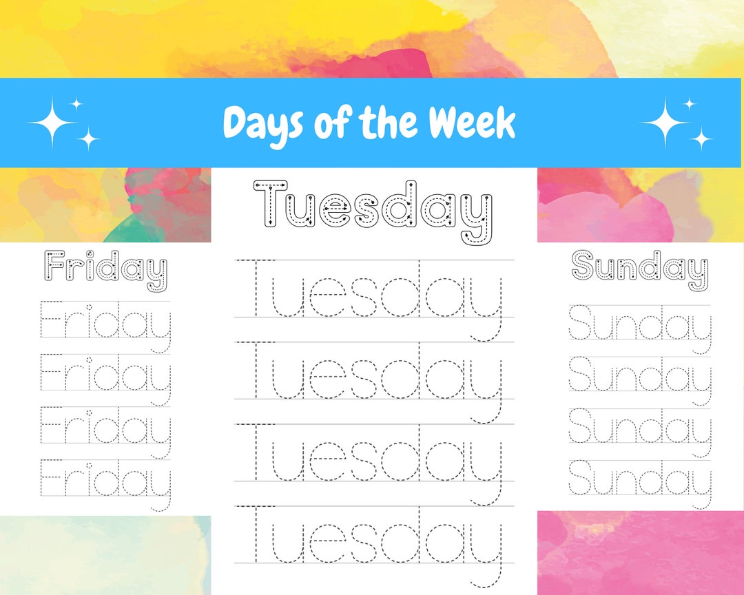 Days of the Week Printable Tracing Worksheetshandwriting - Etsy