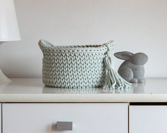 Diaper Storage Basket in Dusty Mint Color, Mint 100% Cotton Crocheted Storage Baskets, Neutral Nursery Decor, Baby Dresser, Baby Shower Gift