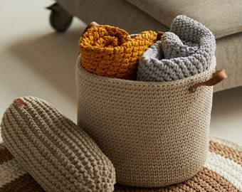 Panier de rangement au crochet avec poignées, panier intérieur beige, grand panier de sol, décor de ferme moderne, cadeau de maison neuve, panier à linge