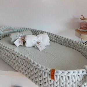 Crocheted Changing Basket, Baby Changing Basket with Mattress 46 Amazing Colors,  Baby Changing Mat, Pastel Dusty Mint Baby Changing Table, Nursery Accessories, Scandinavian Nursery Decor, Neutral Nursery Decor, Natural, Beige, Baby Shower Gift